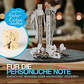 Bedrucktes Reagenzglas mit Press-Korken -Our story - individuell Gestaltungsmöglichkeiten