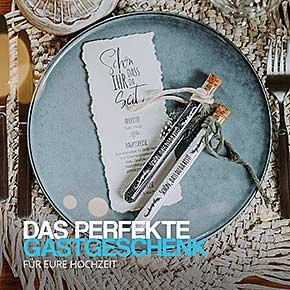 Bedrucktes Reagenzglas - Schön, dass du da bist - Gastgeschenk mit Press-Korken