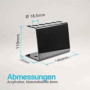 Reagenzglashalter aus schwarzem Acrylglas mit Press-Korken - Abmessungen 18mm