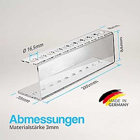 10-Loch Reagenzglashalter aus Acryl für 16mm Reagenzgläser - Abmessungen