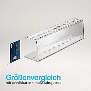 10-Loch Reagenzglashalter aus Acryl für 16mm Reagenzgläser - Größenvergleich