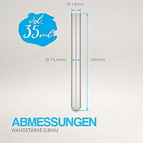 Abmessungen - Reagenzglas aus Laborglas 180x18mm