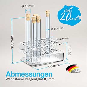 24-Loch Reagenzglashalter aus Acryl 16,5mm mit Gläser - Abmessungen