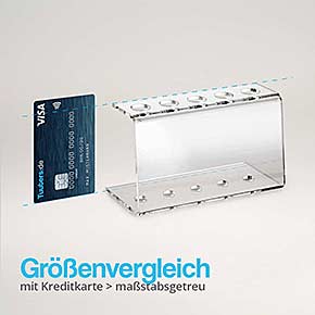 5-Loch Reagenzglashalter aus Acryl für 16mm Reagenzgläser - Größenvergleich