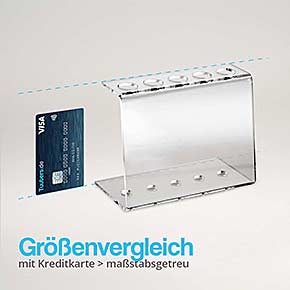 5-Loch Reagenzglashalter aus Acryl für 18mm Reagenzgläser - Größenvergleich