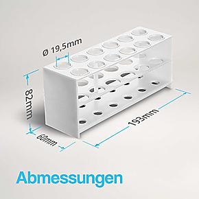 Reagenzglashalter 12-Loch Ø19,5 mm mit Abmessungen 193 × 60 × 82 mm, Kunststoff weiß