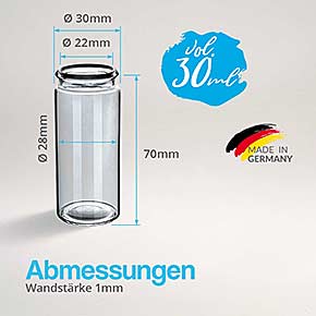 Technische Zeichnung Rollrandflasche 70x30mm