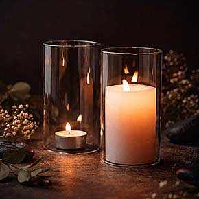 Windlicht Glas ohne Boden mit Kerze und Teelicht – Glaszylinder als Windlicht für gemütliche Indoor Beleuchtung