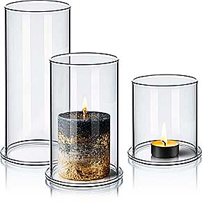 Windlicht 3er Set mit Glasteller und 3 Zylindergläser: 100, 150, 200mm