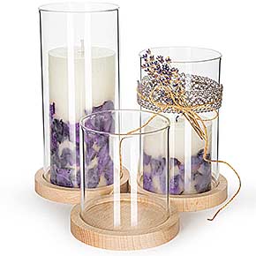 Windlichtglas-Set mit Holz-Untersetzer
