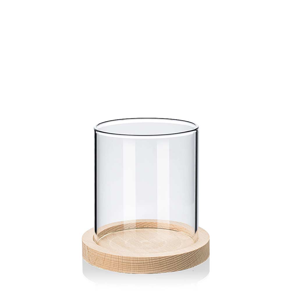 Windlichtglas ohne Boden mit Holz Untersetzer 100x90mm