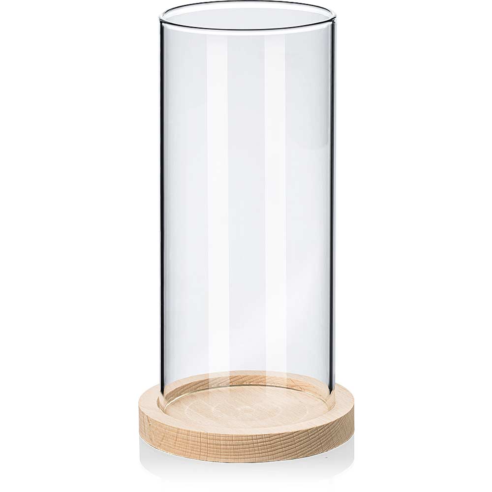 Windlichtglas ohne Boden mit Holz Untersetzer 200x90mm