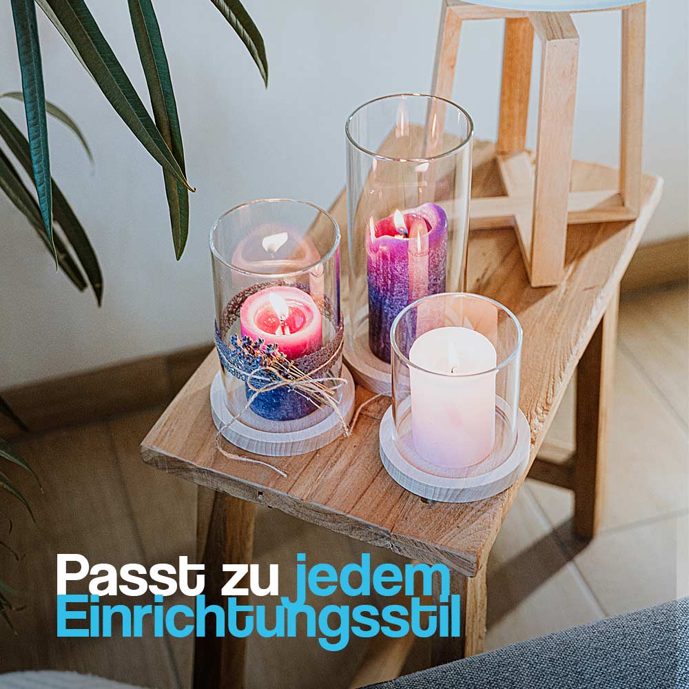 ▷ Windlicht 3er Set mit Holz Kork oder Glas Unsersetzer | Windlichter