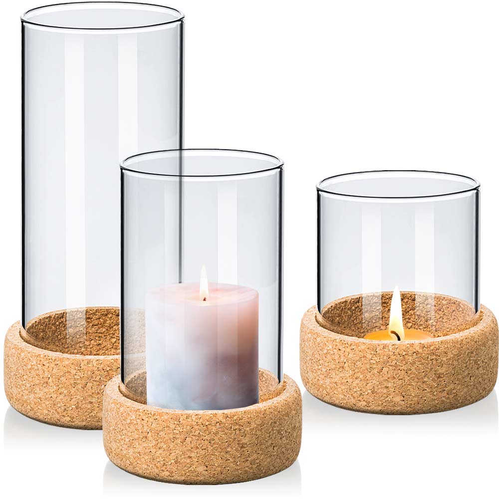 Windlicht Glaszylinder ohne Boden mit Korksockel – modernes Kerzenglas für Stumpenkerzen und Teelichter